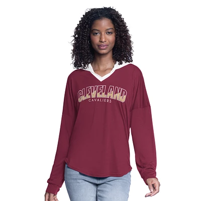 Women's G-III 4Her by Carl Banks Wine Cleveland Cavaliers Bench Player Oversized Long Sleeve Hooded Top