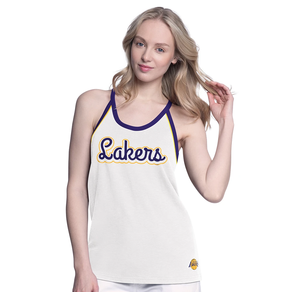 Women's G-III 4Her by Carl Banks White Los Angeles Lakers Curveball Racerback Scoop Neck Slub Tank Top
