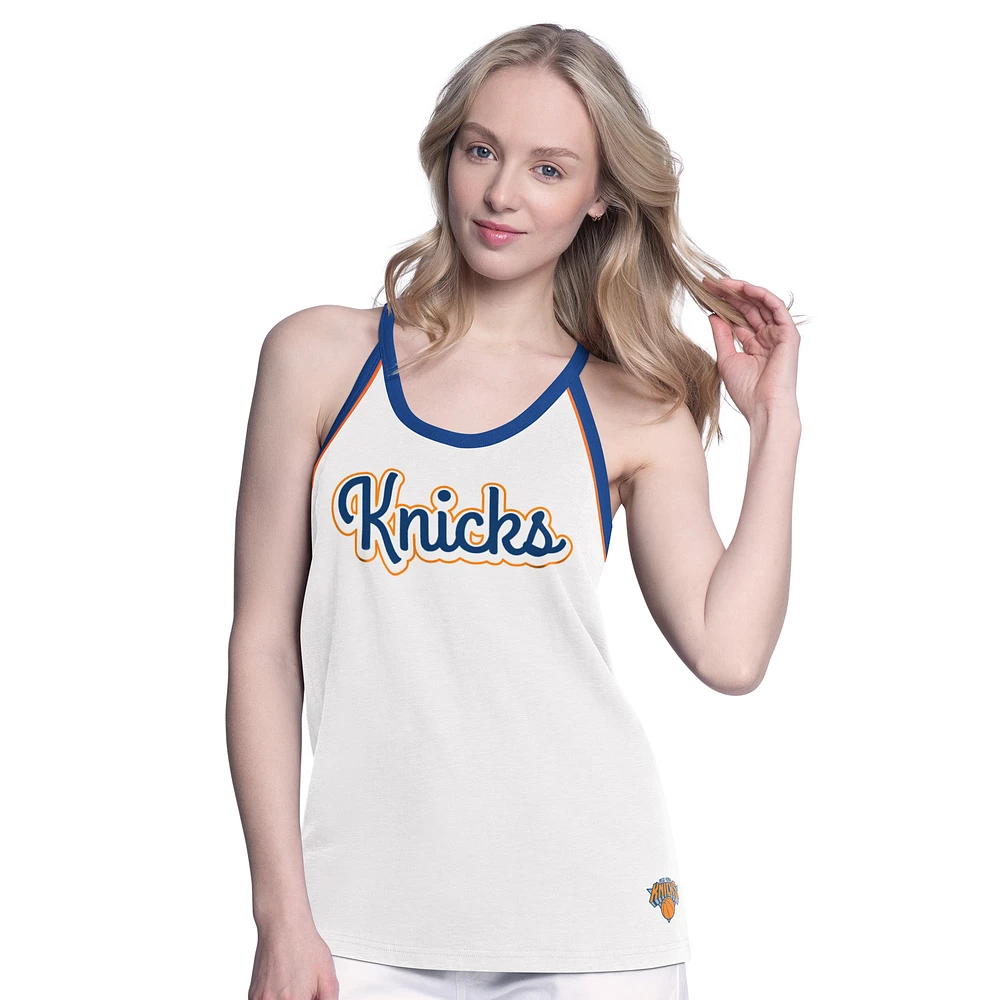 Women's G-III 4Her by Carl Banks White New York Knicks Curveball Racerback Scoop Neck Slub Tank Top