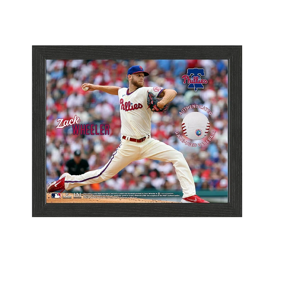 Zack Wheeler Philadelphia Phillies Framed Photograph with Game-Used Ball Swatch