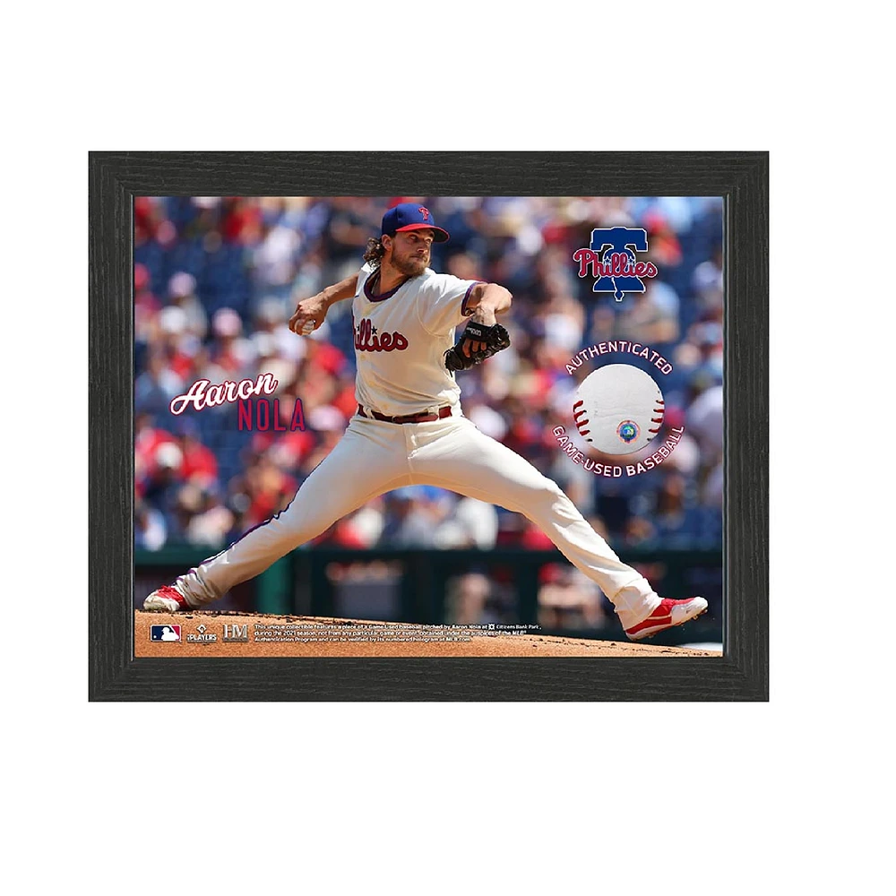 Aaron Nola Philadelphia Phillies Framed Photograph with Game-Used Ball Swatch