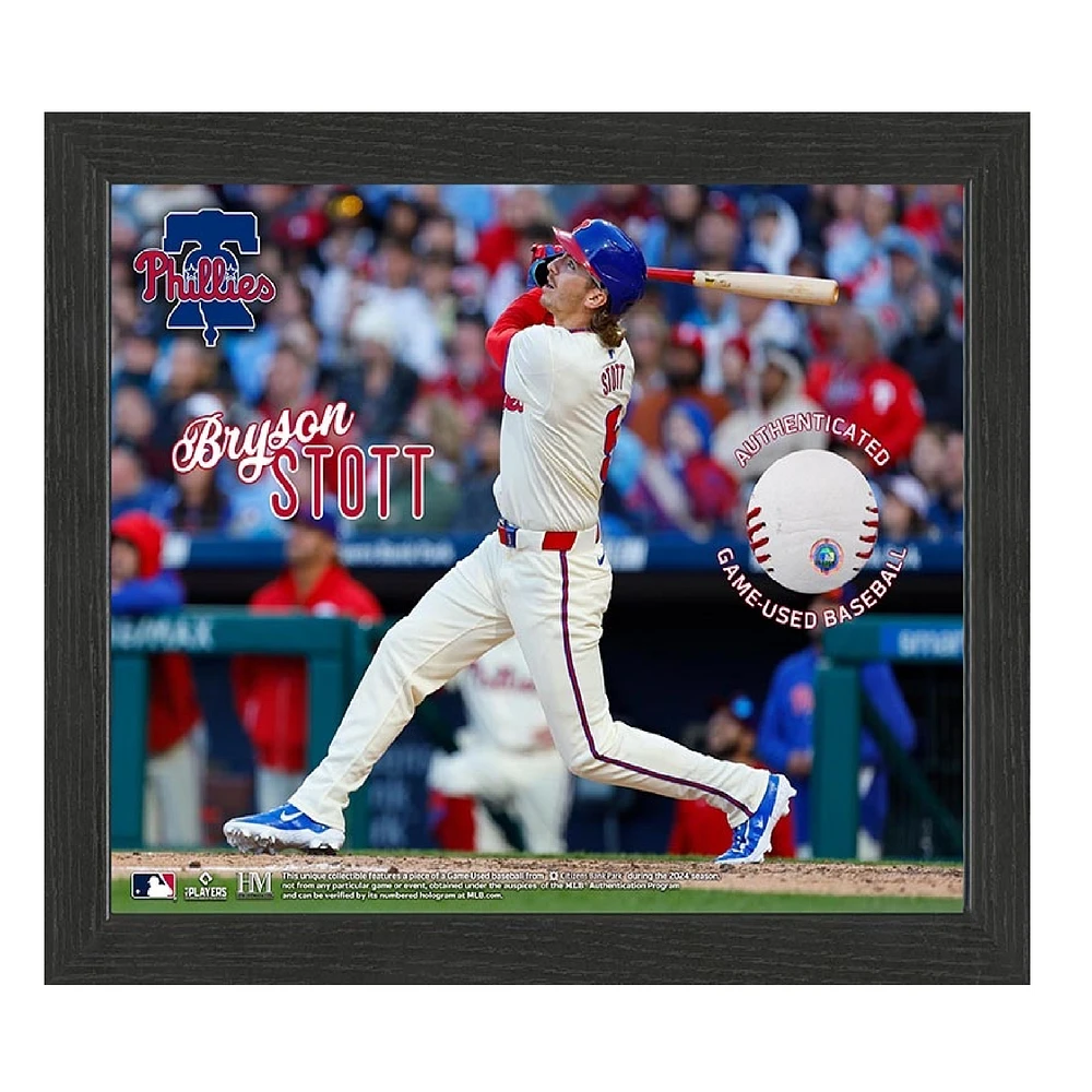 Bryson Stott Philadelphia Phillies Framed Photograph with Game-Used Ball Swatch