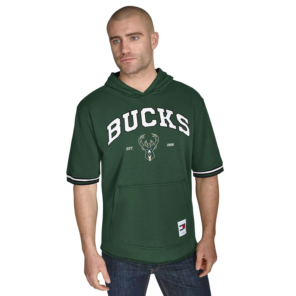 Men's Tommy Jeans Hunter Green Milwaukee Bucks Paul French Terry Short Sleeve Pullover Hoodie