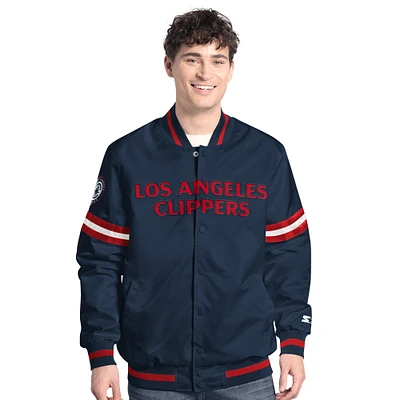 Men's Starter Navy/Red LA Clippers Scout Full Snap Varsity Jacket