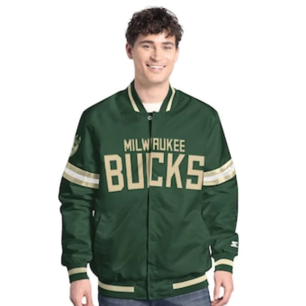 Men's Starter Hunter Green/Cream Milwaukee Bucks Scout Full Snap Varsity Jacket