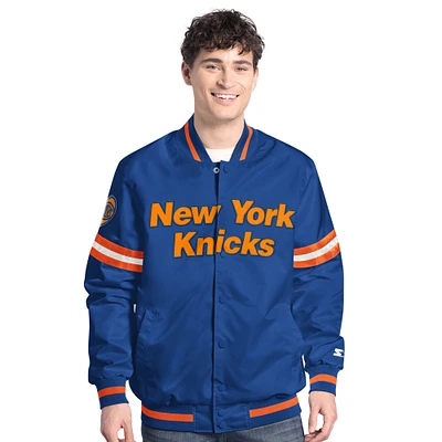 Men's Starter Blue/Orange New York Knicks Scout Full Snap Varsity Jacket