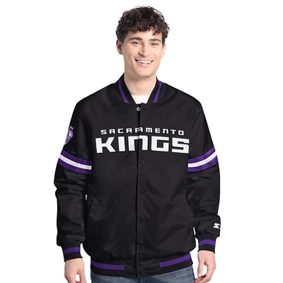 Men's Starter Black/Purple Sacramento Kings Scout Full Snap Varsity Jacket