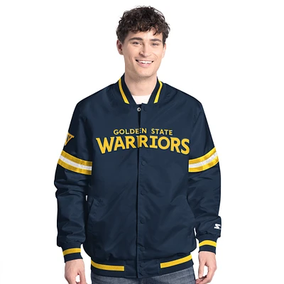 Men's Starter Navy Golden State Warriors Scout Full-Snap Varsity Jacket