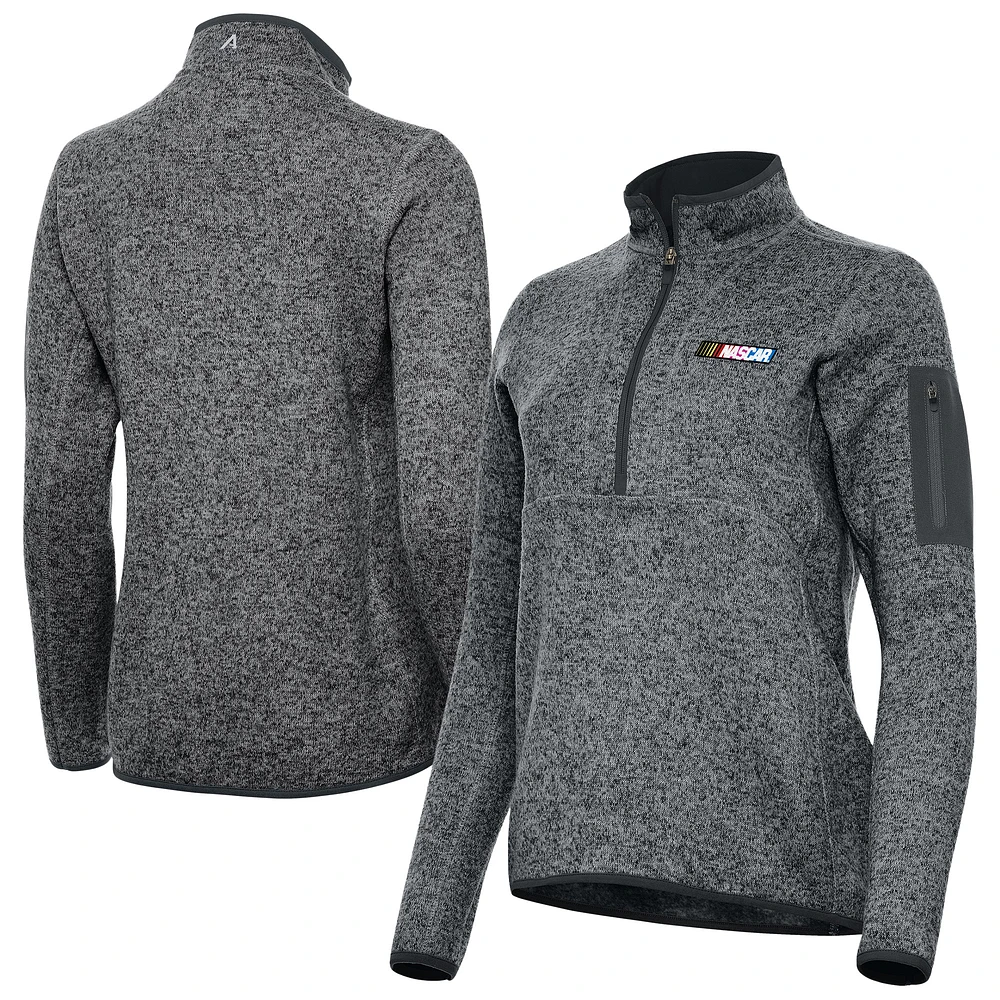 Women's Antigua Heather Gray NASCAR Fortune Half-Zip Pullover Jacket