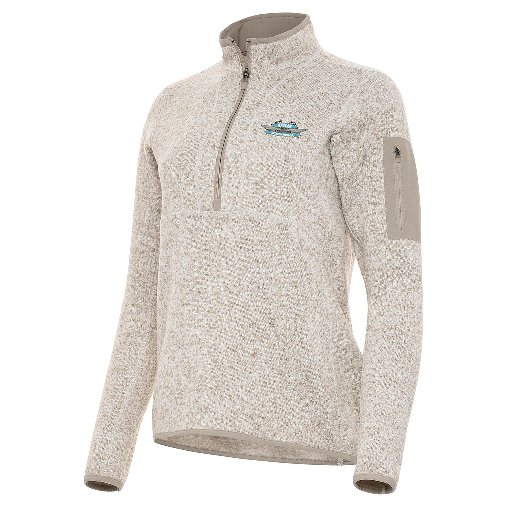 Women's Antigua Oatmeal NASCAR Fortune Half-Zip Pullover Jacket