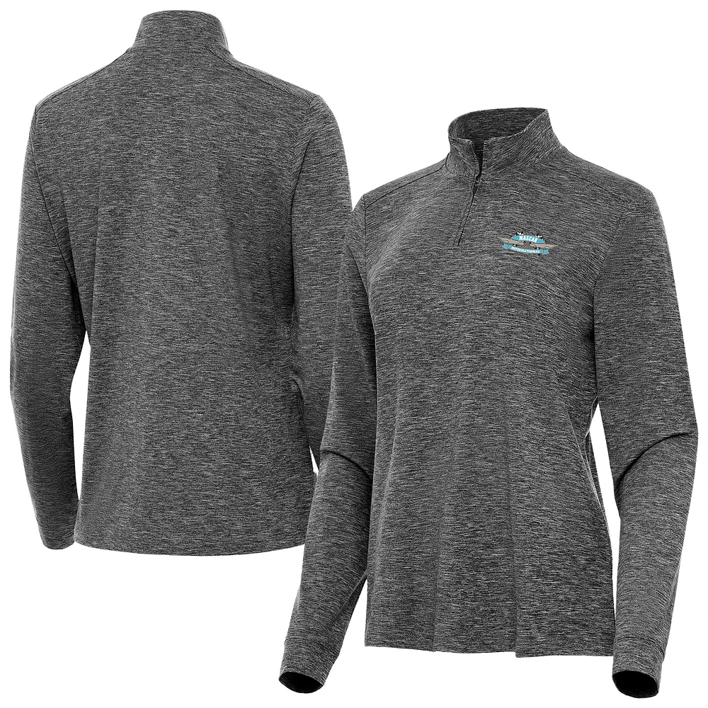 Women's Antigua Heather Black NASCAR - Logo Mentor Quarter-Zip Jacket