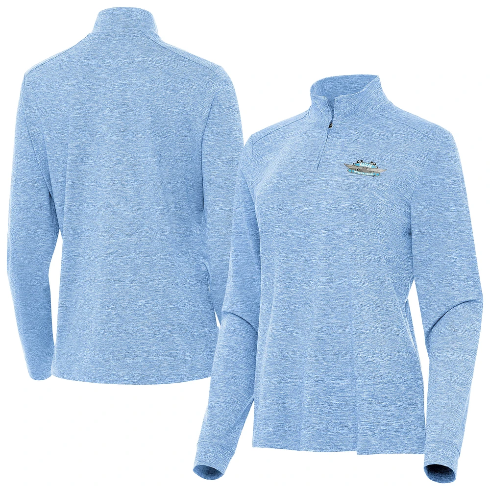 Women's Antigua Heather Powder Blue NASCAR 1956-63 Logo Mentor Quarter-Zip Jacket