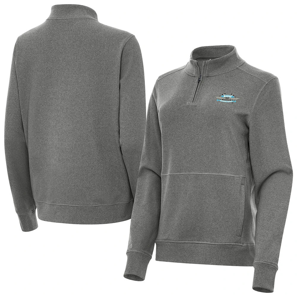 Women's Antigua Heather Black NASCAR - Logo Crush Quarter-Zip Top