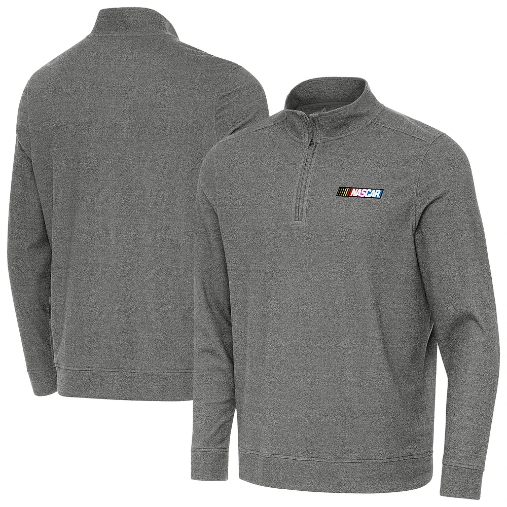 Men's Antigua Heather Black NASCAR 1976-2017 Logo Subtle Quarter-Zip Top