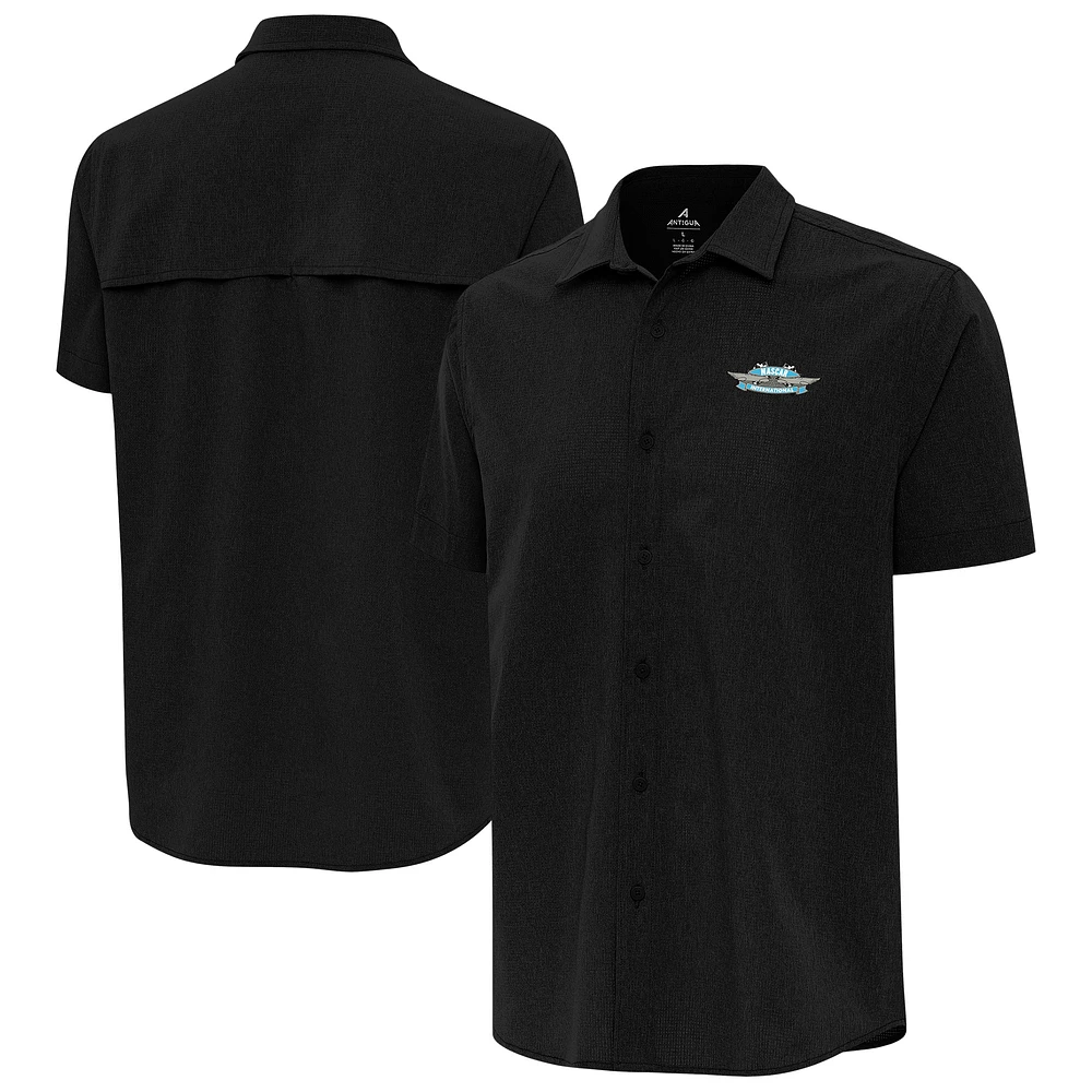 Men's Antigua Black NASCAR - Logo Activate Woven Button-Up Shirt