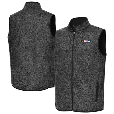 Men's Antigua Heather Black NASCAR 1976-2017 Logo Fortune Full-Zip Vest