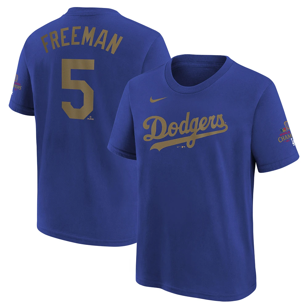 Preschool Nike Freddie Freeman Royal Los Angeles Dodgers 2025 Gold Collection Name & Number T-Shirt