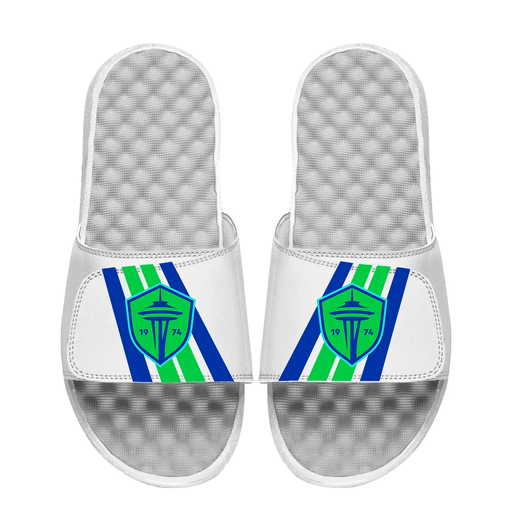 Unisex Youth ISlide White Seattle Sounders FC Vertical Stripes Slide Sandals