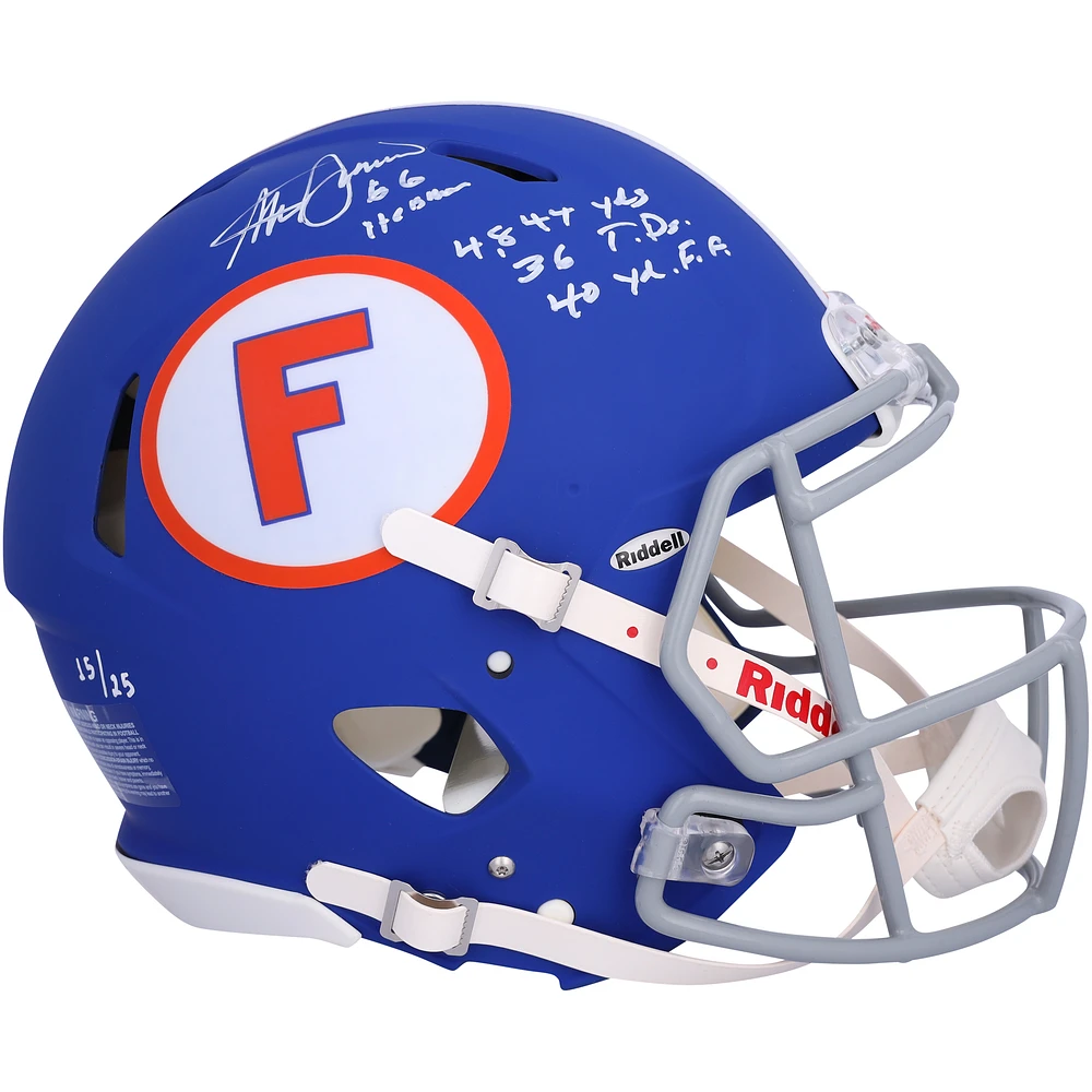 Steve Spurrier Florida Gators Autographed Riddell Throwback Royal Speed Authentic Helmet with Multiple Inscriptions