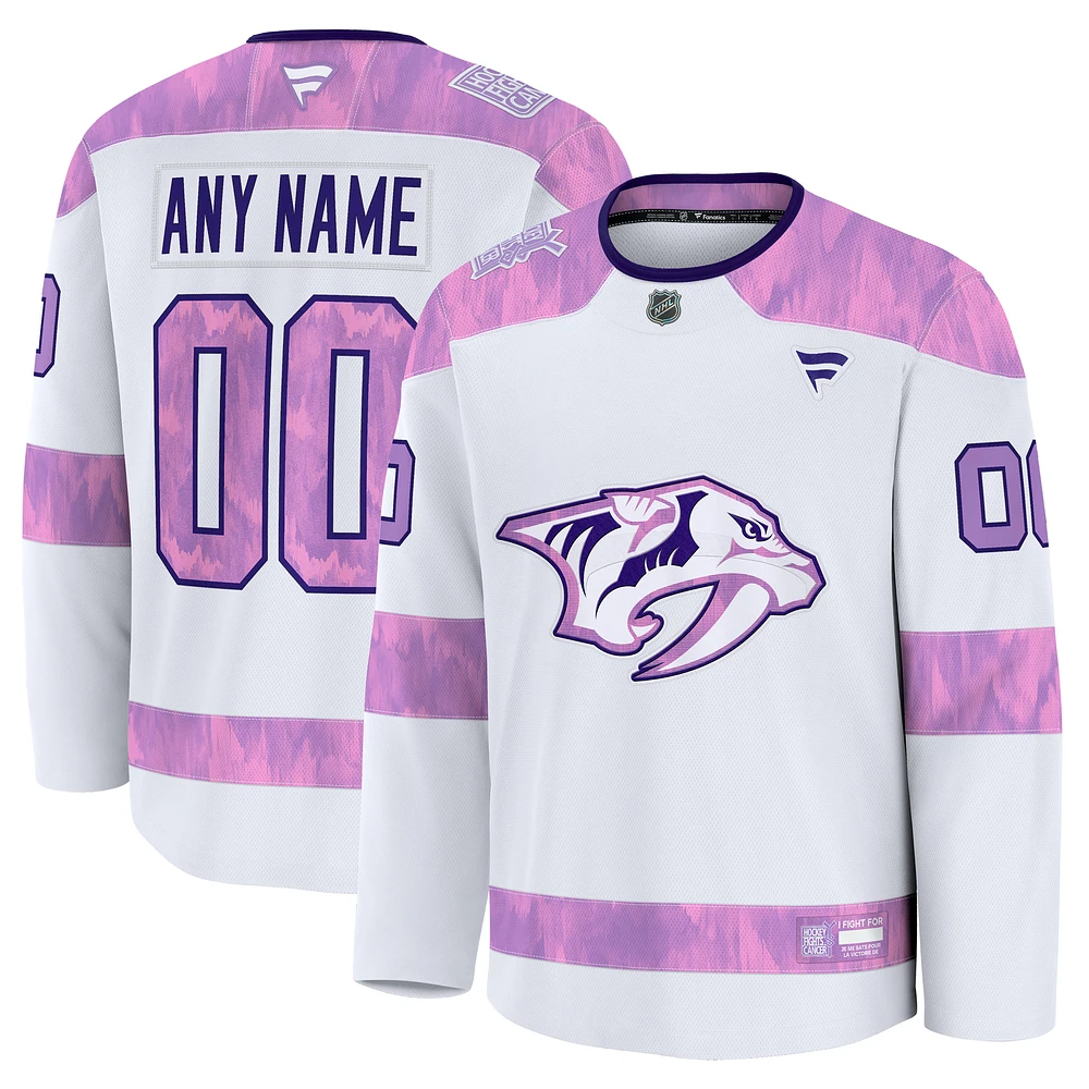 Men's Fanatics White Nashville Predators 2024 Hockey Fights Cancer Custom Practice Jersey