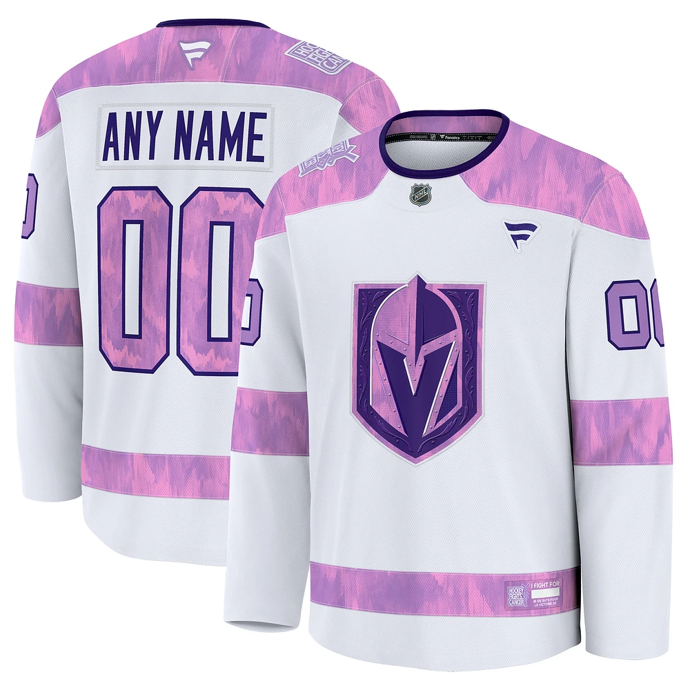 Men's Fanatics White Vegas Golden Knights 2024 Hockey Fights Cancer Custom Practice Jersey