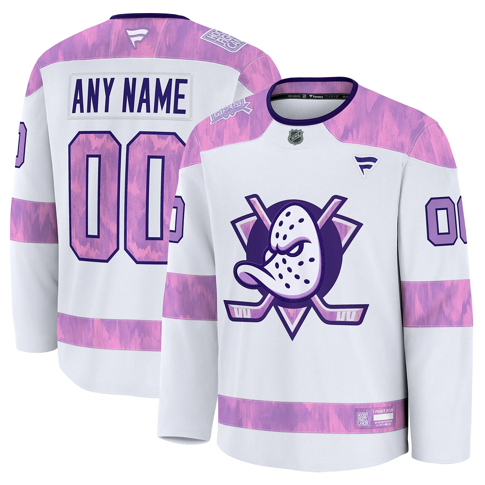 Men's Fanatics White Anaheim Ducks 2024 Hockey Fights Cancer Custom Practice Jersey