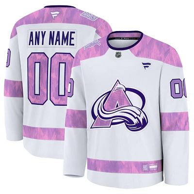 Men's Fanatics White Colorado Avalanche 2024 Hockey Fights Cancer Custom Practice Jersey