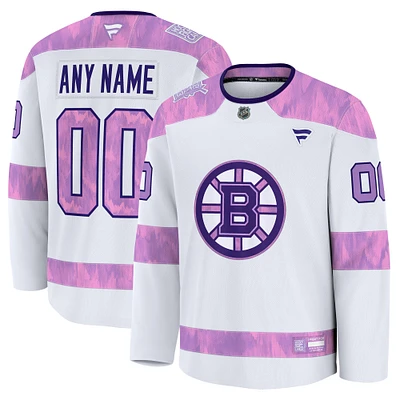 Men's Fanatics White Boston Bruins 2024 Hockey Fights Cancer Custom Practice Jersey