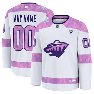 Men's Fanatics  White Minnesota Wild 2024 Hockey Fights Cancer Custom Practice Jersey