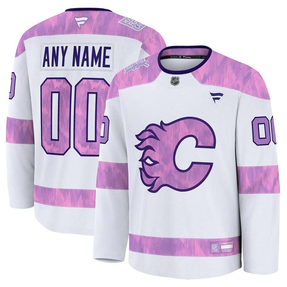 Men's Fanatics White Calgary Flames 2024 Hockey Fights Cancer Custom Practice Jersey
