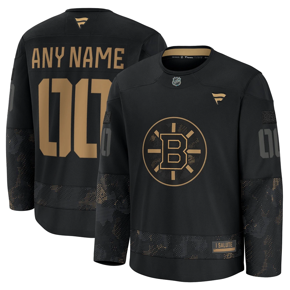 Men's Fanatics Black Boston Bruins 2024 Military Appreciation Custom Practice Jersey