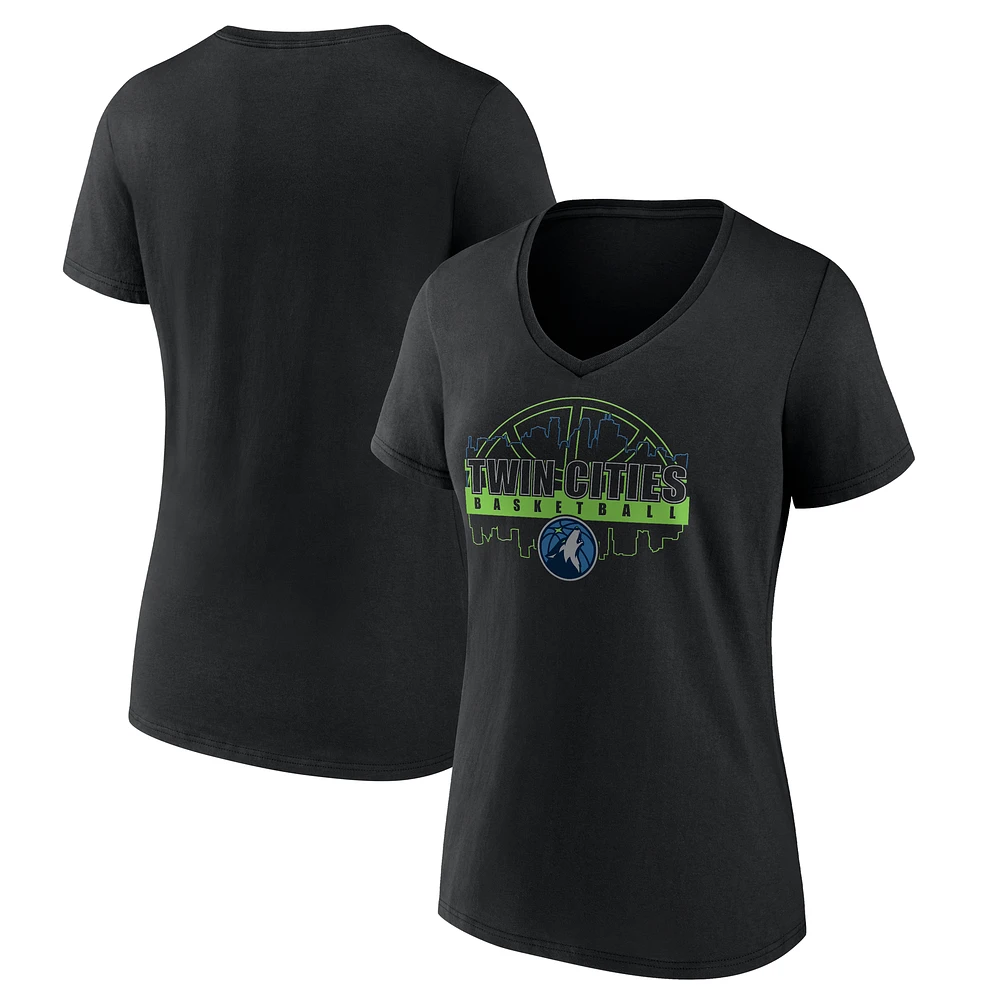 Women's Black Minnesota Timberwolves Core Hometown Launch V-Neck T-Shirt