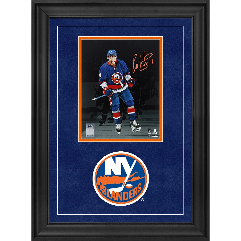 Bo Horvat New York Islanders Autographed Deluxe Framed 8" x 10" Blue Jersey Spotlight Celebration Photograph