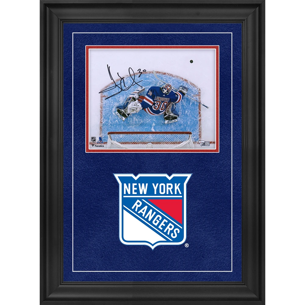 Henrik Lundqvist New York Rangers Autographed Deluxe Framed 8" x 10" Blue Jersey Overhead Photograph