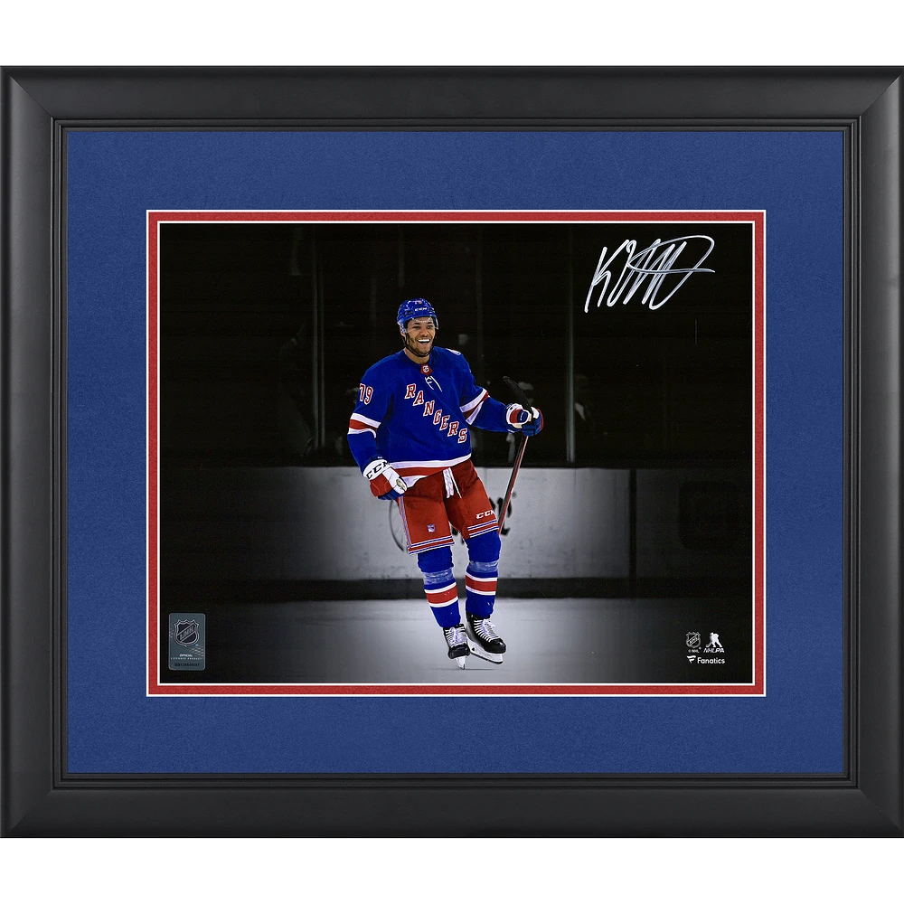 K'Andre Miller New York Rangers Autographed Framed 11" x 14" Blue Jersey Spotlight Celebration Photograph - Limited Edition of 79
