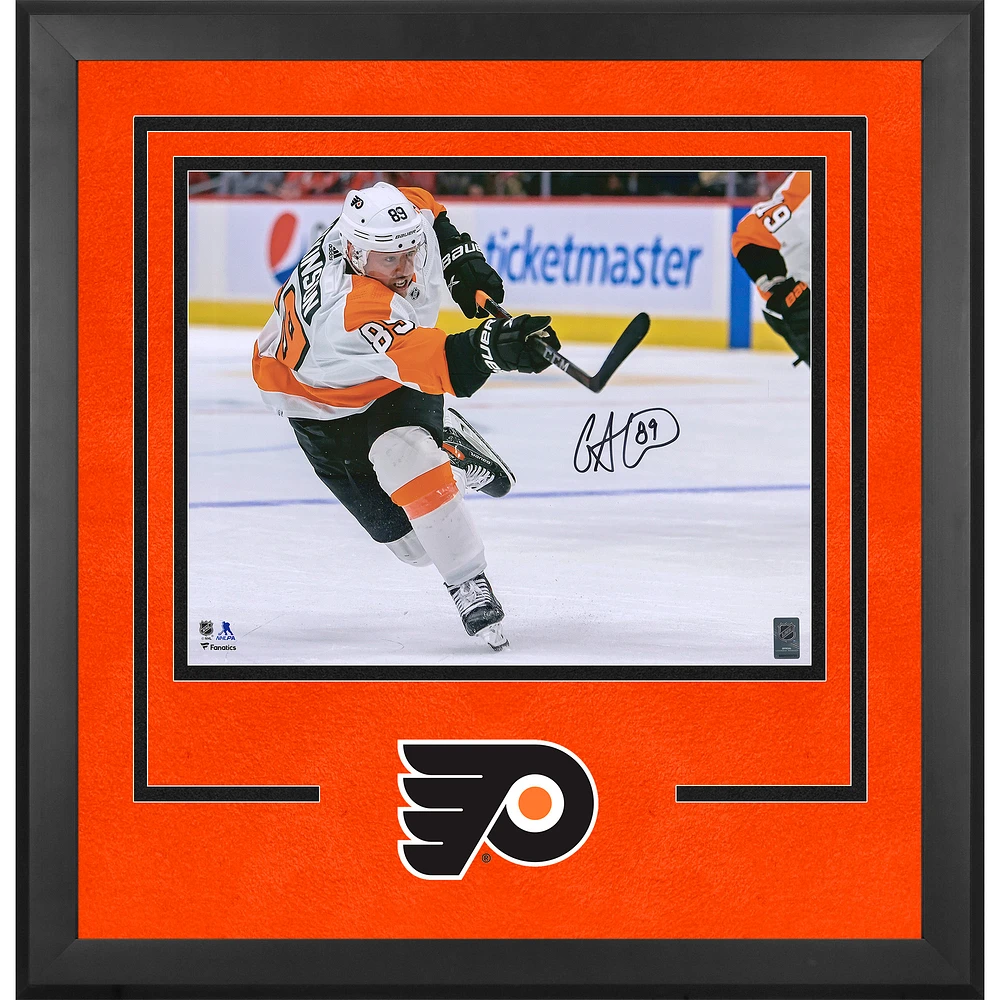 Cam Atkinson Philadelphia Flyers Autographed Deluxe Framed 16" x 20" White Jersey Shooting Photograph