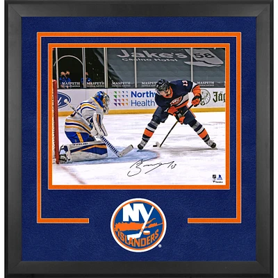 Mathew Barzal New York Islanders Autographed Deluxe Framed 16" x 20" Between the Legs Goal Photograph