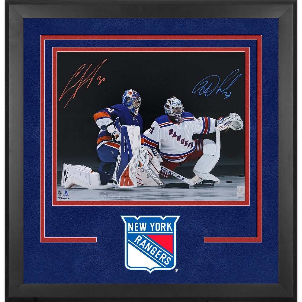 Igor Shesterkin New York Rangers and Ilya Sorokin New York Islanders Autographed Deluxe Framed 16" x 20" On One Knee Photograph