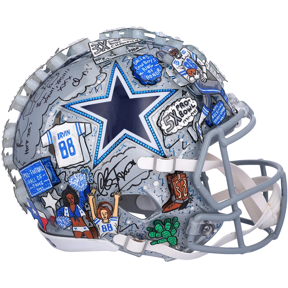 Michael Irvin Dallas Cowboys Autographed Riddell Speed Authentic Helmet with Multiple Inscriptions - Art by Charles Fazzino - RG13340223
