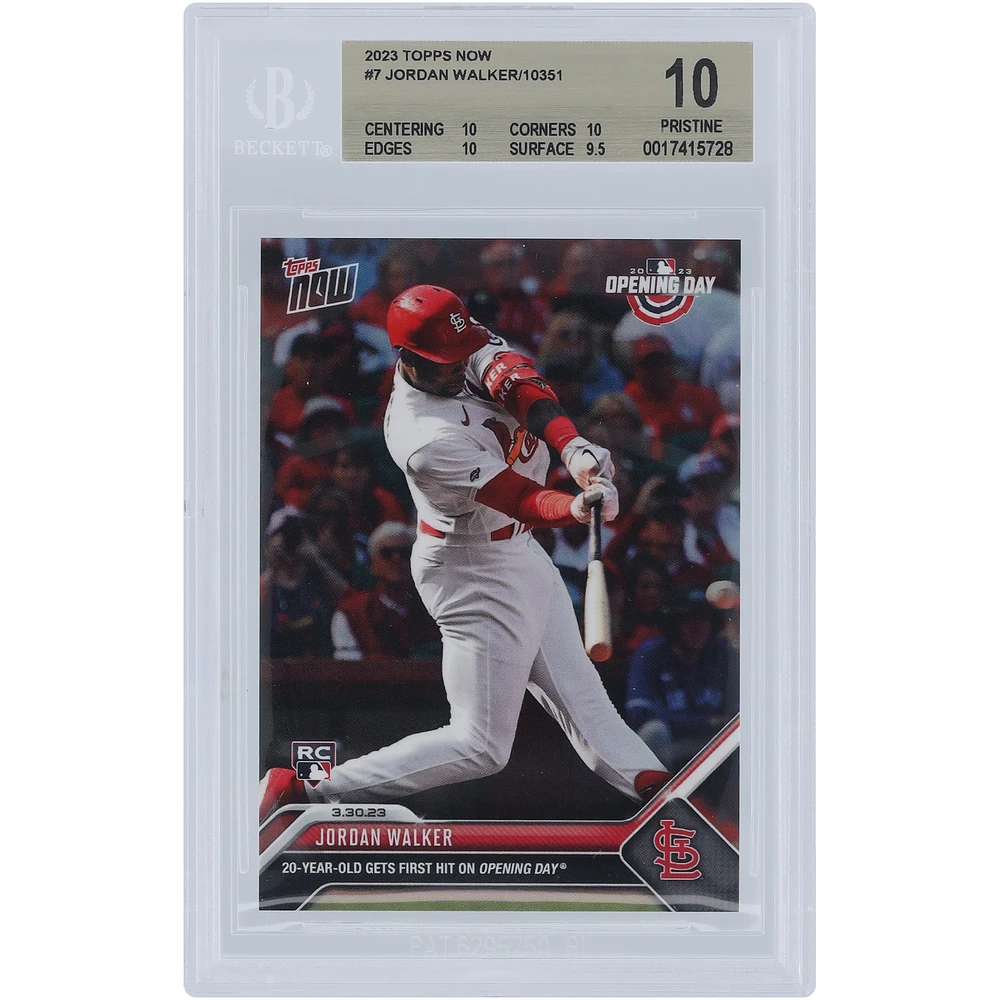Jordan Walker St. Louis Cardinals 2023 Topps Now Opening Day Hit #7 BGS Authenticated 10 Rookie Card - 10,10,10,9.5 Subgrades