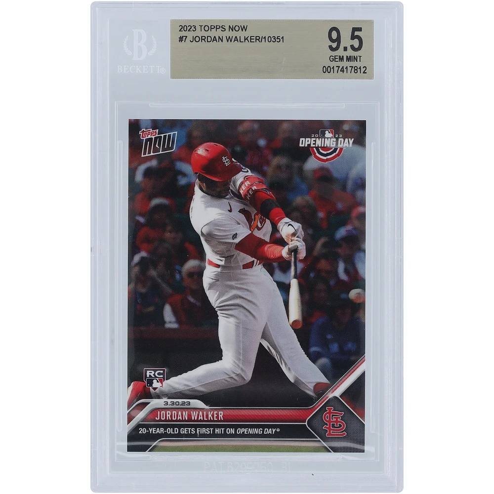 Jordan Walker St. Louis Cardinals 2023 Topps Now Opening Day Hit #7 BGS Authenticated 9.5 Rookie Card