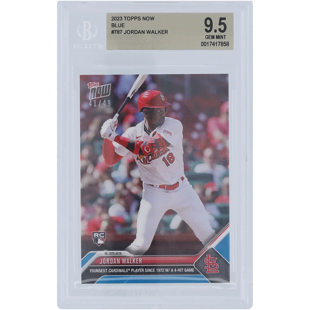 Jordan Walker St. Louis Cardinals 2023 Topps Now Youngest Cardinals 4-Hit Game Blue #787 #/49 BGS Authenticated 9.5 Rookie Card