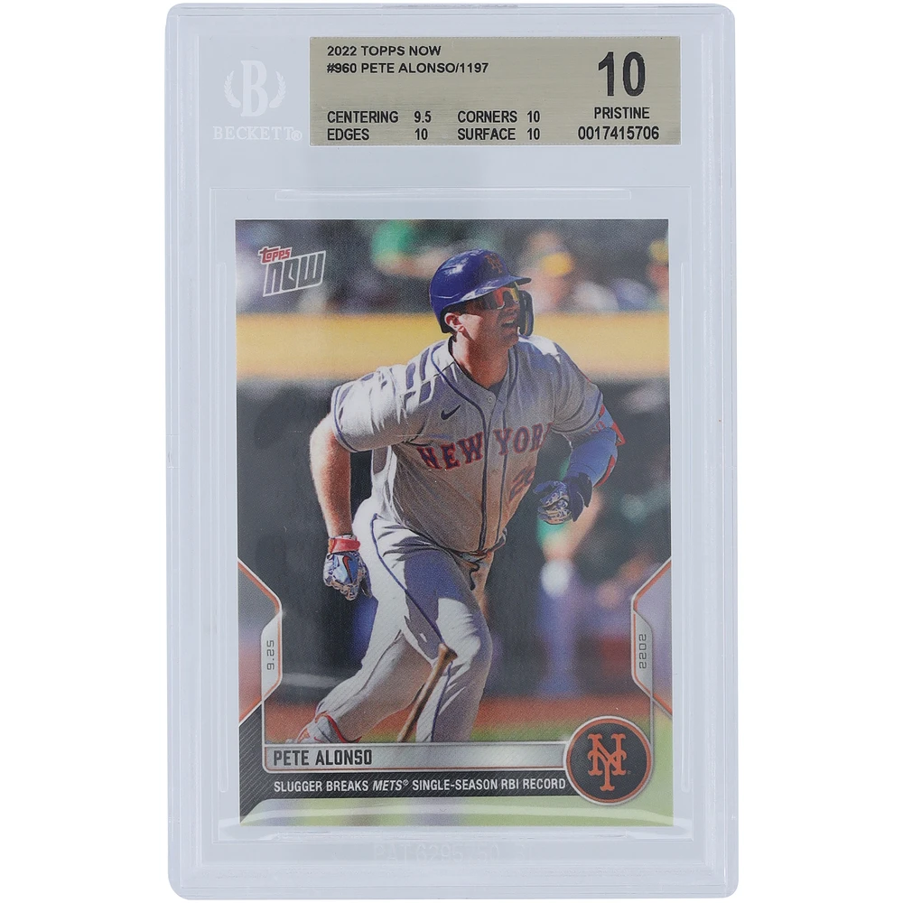 Pete Alonso New York Mets 2022 Topps Now Mets RBI Single Season Record #960 BGS Authenticated 10 Card - 9.5,10,10,10 Subgrades