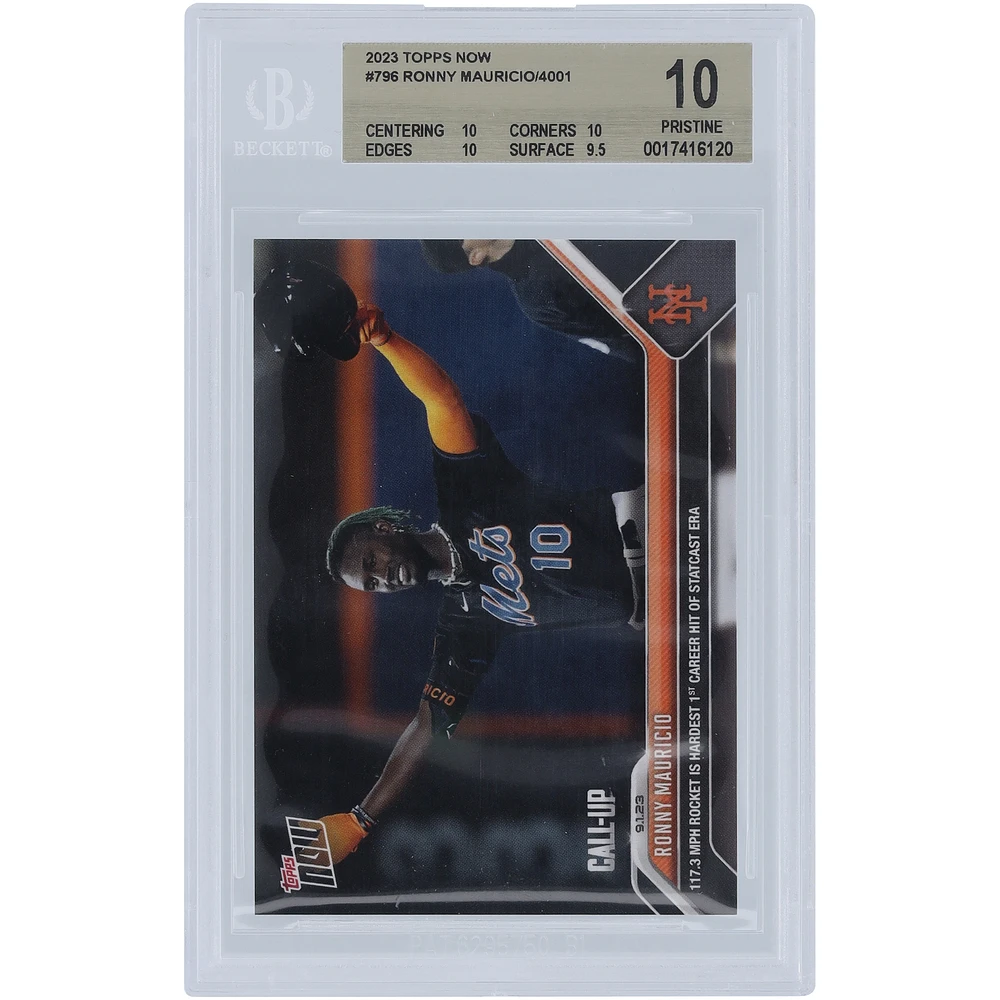 Ronny Mauricio New York Mets 2023 Topps Now Call-Up Hit #796 BGS Authenticated 10 Card - 10,10,10,9.5 Subgrades