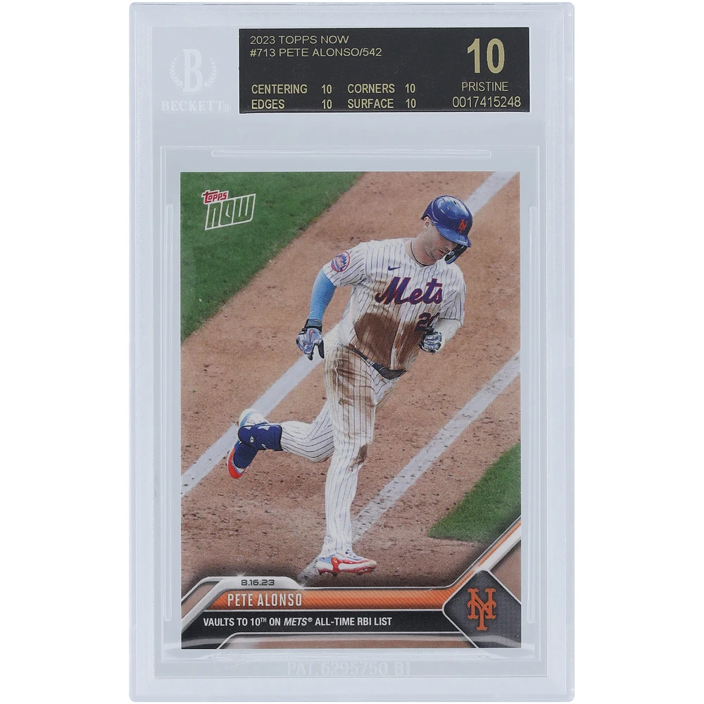 Pete Alonso New York Mets 2023 Topps Now 10th All-time Mets RBI List Black Label #713 BGS Authenticated 10 Card - 10,10,10,10 Subgrades
