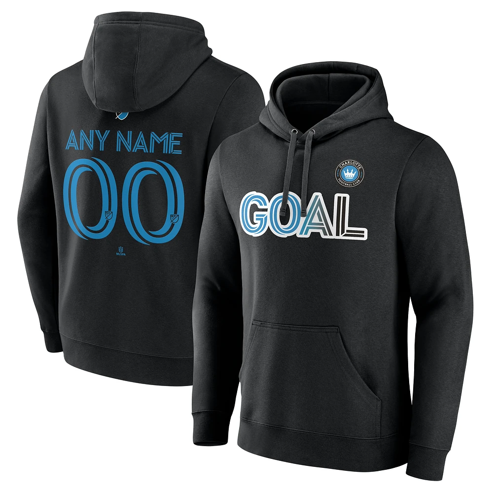 Men's Black Charlotte FC Goal Custom Pullover Hoodie