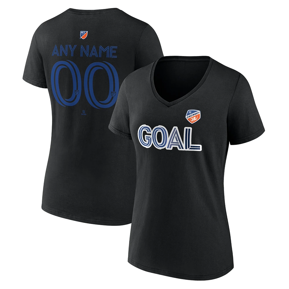Women's Black FC Cincinnati Goal Custom V-Neck T-Shirt