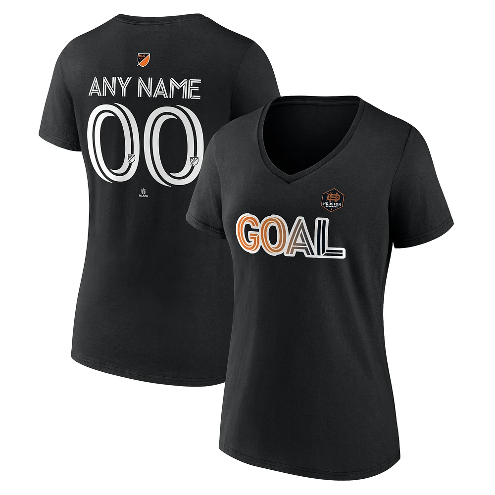 Women's Black Houston Dynamo FC Goal Custom V-Neck T-Shirt
