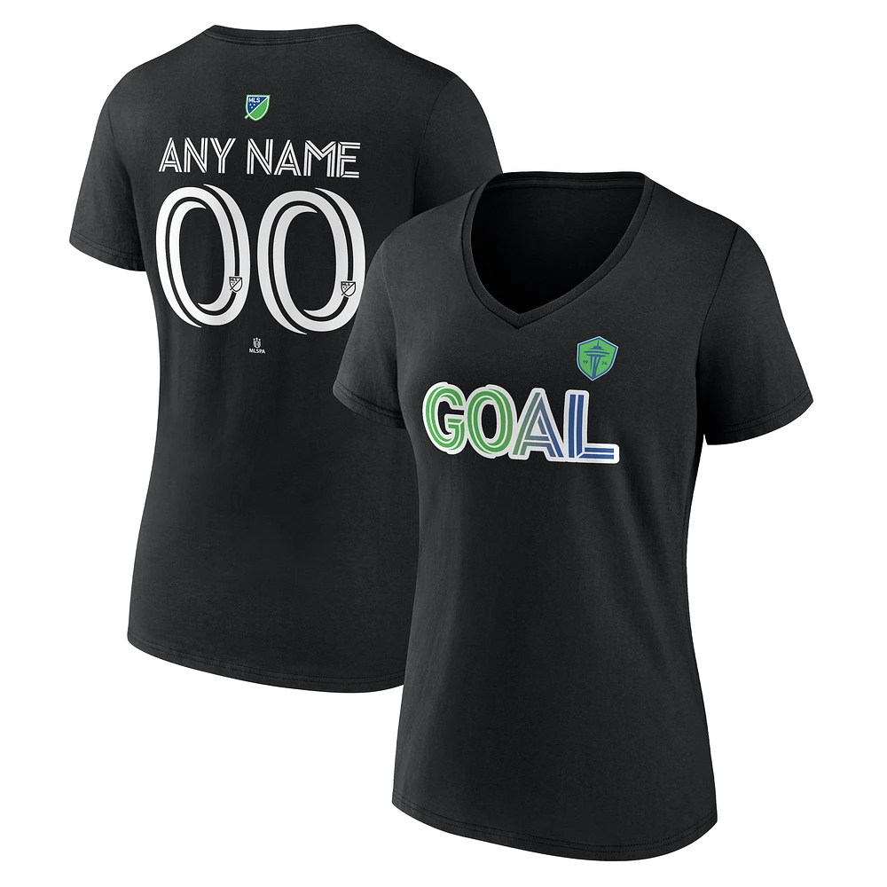 Women's Black Seattle Sounders FC Goal Custom V-Neck T-Shirt