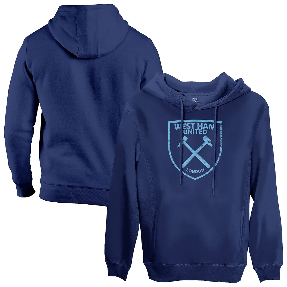 Men's 1863FC Navy West Ham United Mono Badge Fleece Pullover Hoodie
